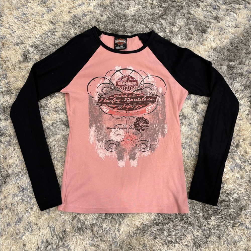Harley-Davidson Pink and Black Long Sleeve Shirt